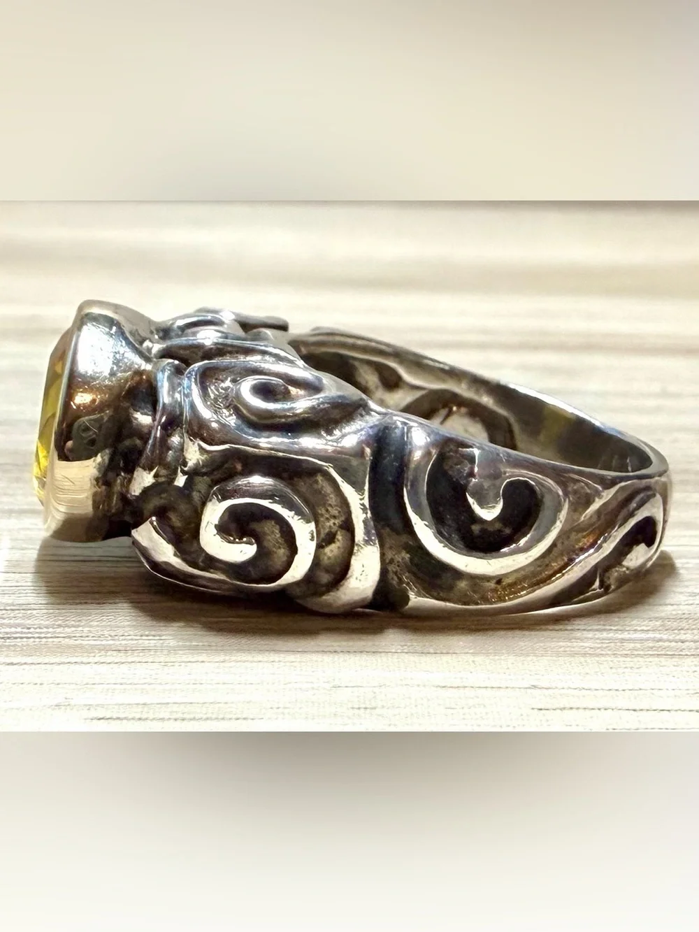 Dian Malouf Sterling Silver & 14K Gold Abstract Swirl Citrine Ring, Size 8